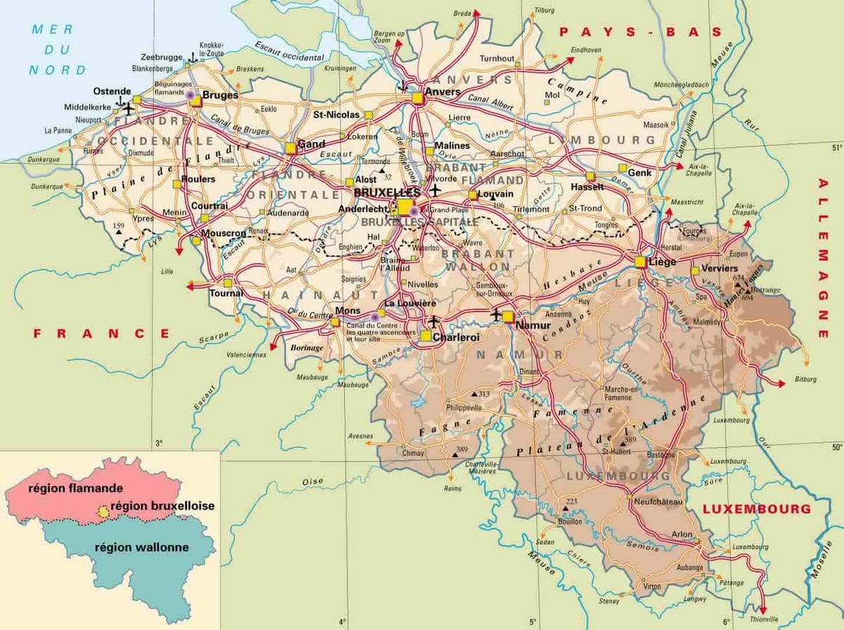 地図のアルデンヌベルギー