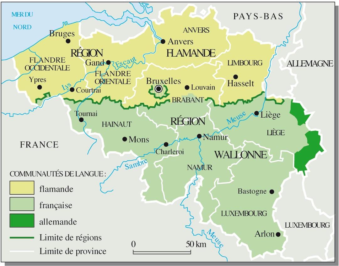 フランス語ベルギーの地図