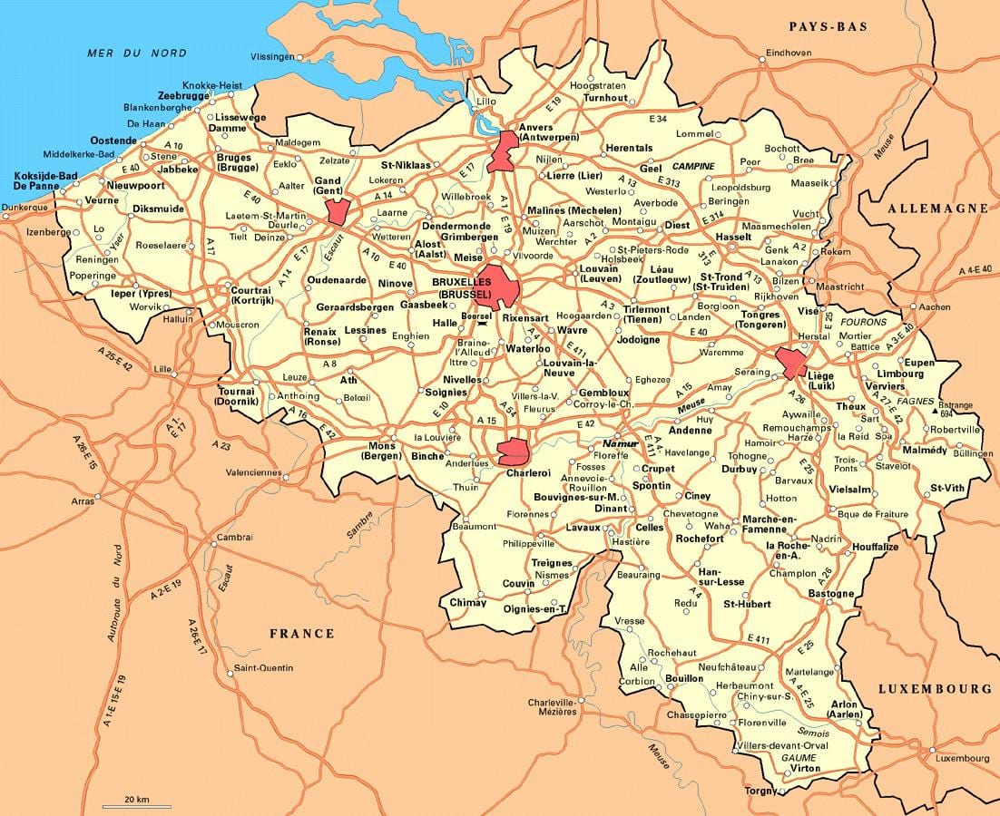 地図の詳細なベルギー