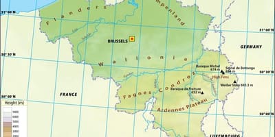地図のベルギーの標高